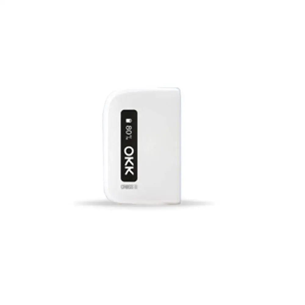 Elegant white OKK Cross 2 pod vaping device with a clear battery indicator